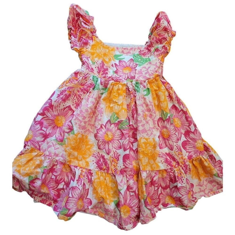 Joie Toddler Girls Dress Floral Smocked Puff Sleeve Cotton Natural Fiber